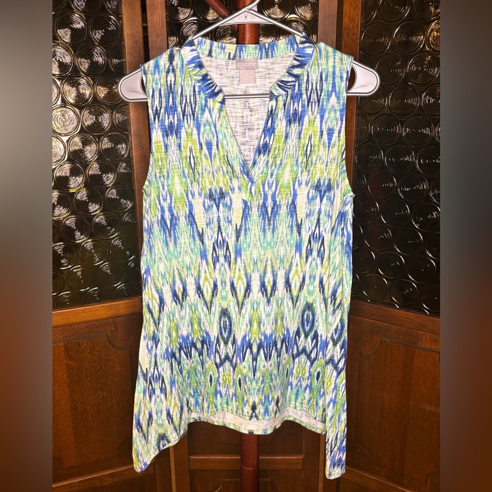 Chico's Cotton Slub Cool Kat Tunic Tank Top in the Soft Oasis color Size 0